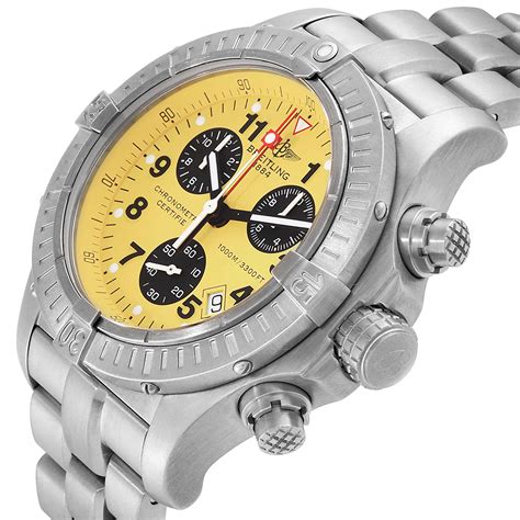 breitling aeromarine chrono avenger m1 yellow dial titanium watch|breitling e73360.